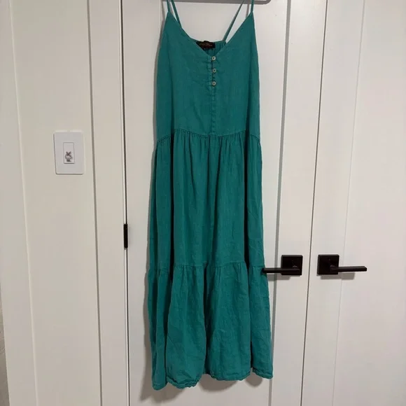 Luna Allegra Teal Sleeveless‎ Tiered Line Blend Maxi Dress Women's Size Medium - Picture 2 of 8